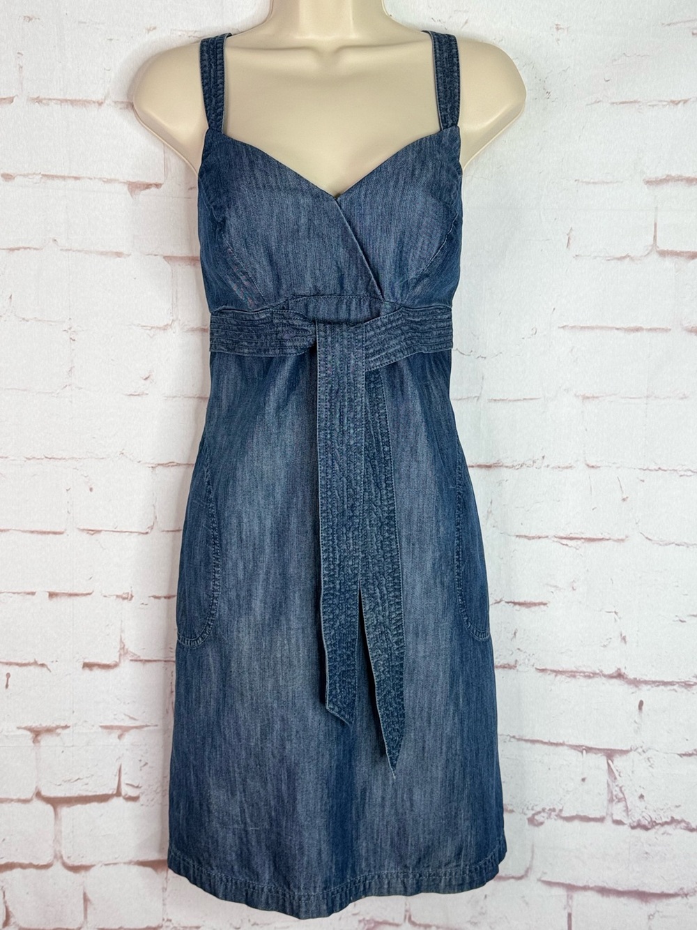 ANTHROPOLOGIE LEVEL 99 Sleeveless Dark Wash Denim Size 12 Dress Sundress - Picture 16 of 16
